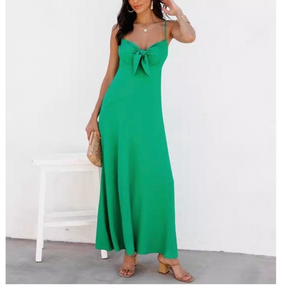 VICI Green Front Tie Midi Dress